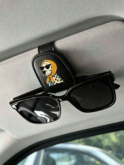 Cute Yellow Bandana Fashion Glasses Spotted Dog Car Visor Clip, Car Sun Visor Storage Organizer, Fashion Glasses Holder & Ticket Clip