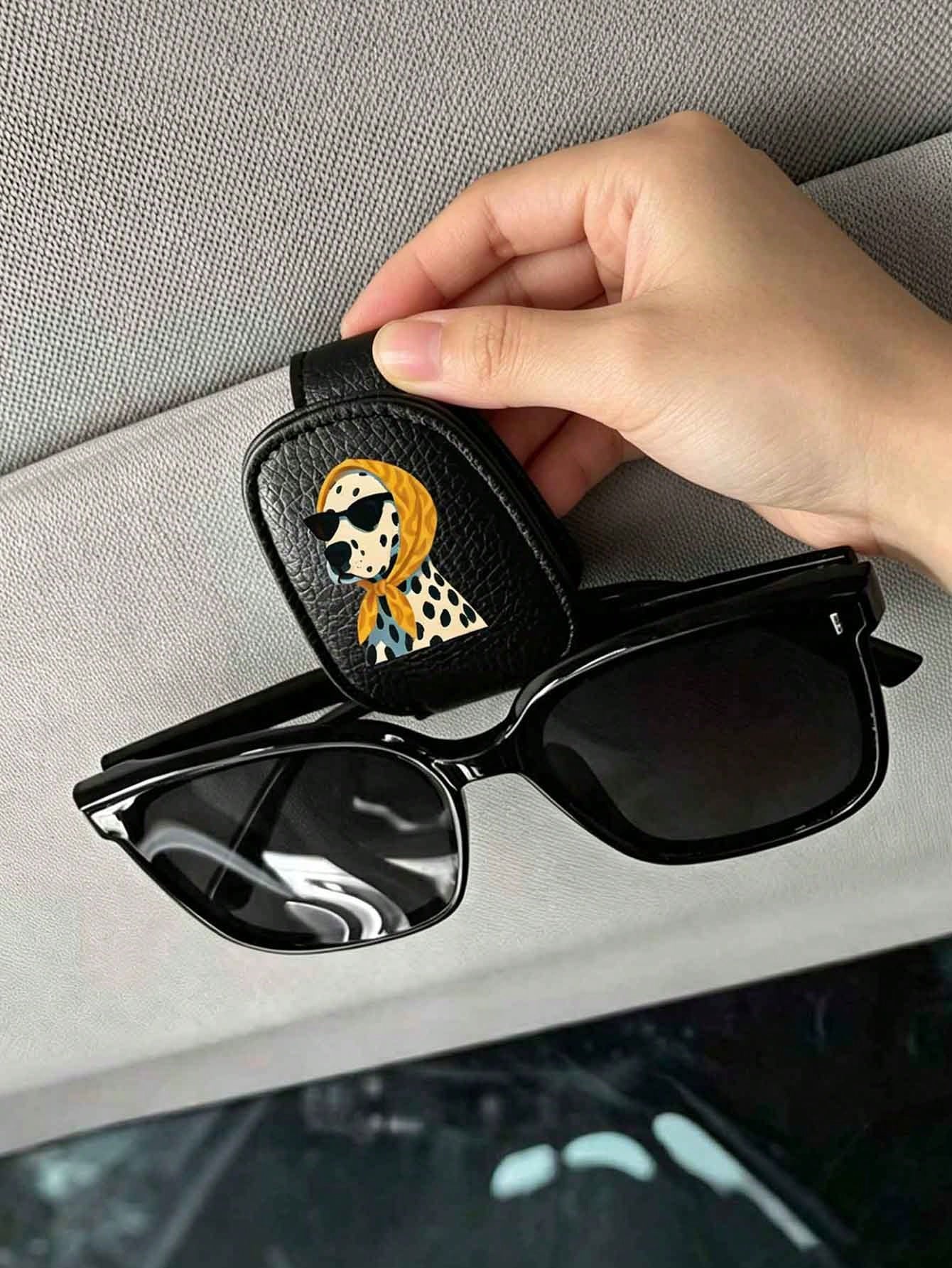 Cute Yellow Bandana Fashion Glasses Spotted Dog Car Visor Clip, Car Sun Visor Storage Organizer, Fashion Glasses Holder & Ticket Clip