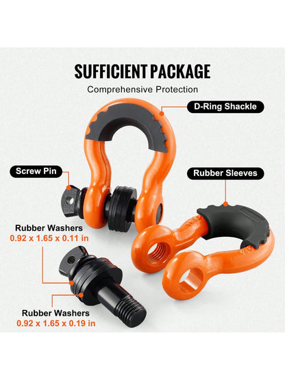 D-Ring Shackle, Synthetic Soft Shackle, Recovery Shackle, 2/4 Pack Alloy Steel Shackles Break Strength With Screw Pin, Isolators & Washers, With Extra Sleeves & Storage Bag For UTV, ATV, Trucks, Heavy