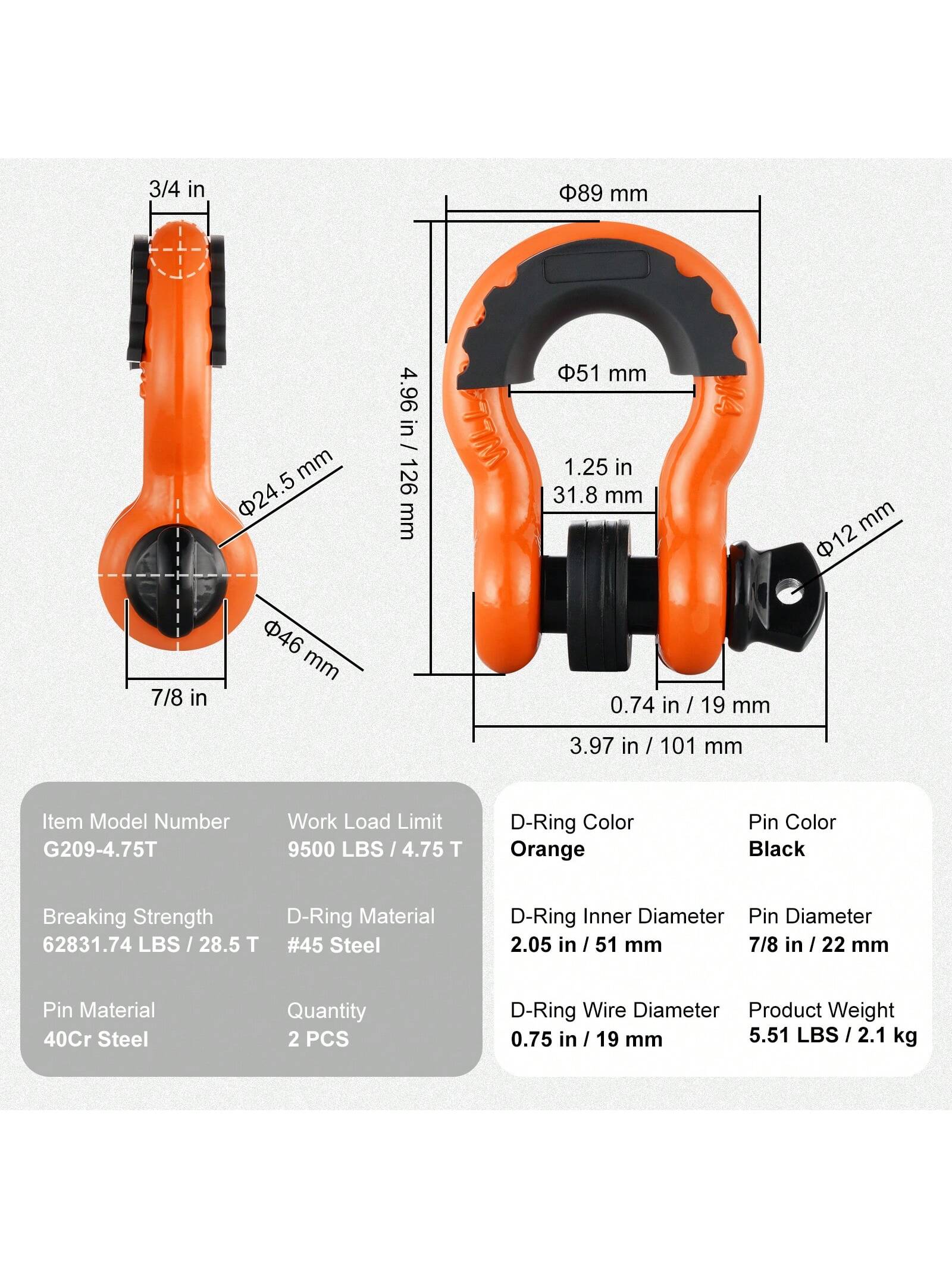 D-Ring Shackle, Synthetic Soft Shackle, Recovery Shackle, 2/4 Pack Alloy Steel Shackles Break Strength With Screw Pin, Isolators & Washers, With Extra Sleeves & Storage Bag For UTV, ATV, Trucks, Heavy