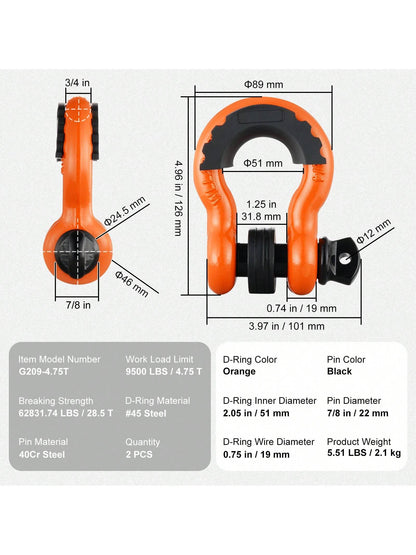 D-Ring Shackle, Synthetic Soft Shackle, Recovery Shackle, 2/4 Pack Alloy Steel Shackles Break Strength With Screw Pin, Isolators & Washers, With Extra Sleeves & Storage Bag For UTV, ATV, Trucks, Heavy