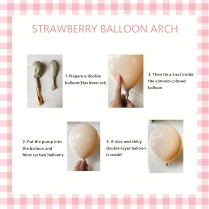 D156pcs Strawberry Balloon Arch Garland Kit With Red Pink Double Layer Apricot Balloons And 18 Inch Strawberry Foil Balloons For Sweet Girl Berry 1st Birthday Baby Shower Party Decorations