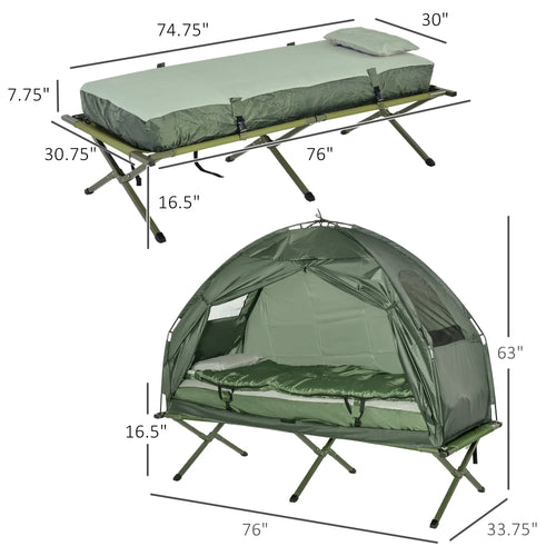 #Summervibes Outsunny 1/2 Person Foldable Camping Cot with Tent, Bedspread, Thick Air Mattress, 4-In-1 Elevated Camping Bed for Outdoor Hiking, Picnic, Travel,summerwins
