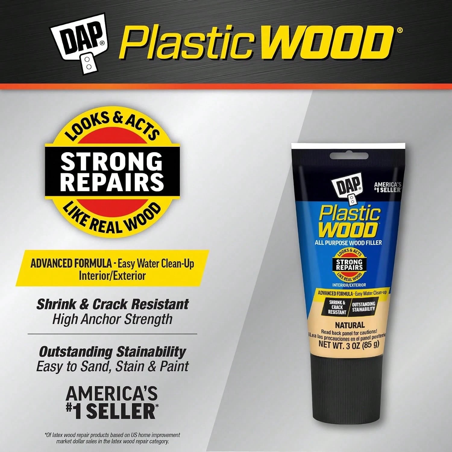 DAP Plastic Wood All Purpose Latex Wood Filler, Natural, 3 Oz (7079800580)