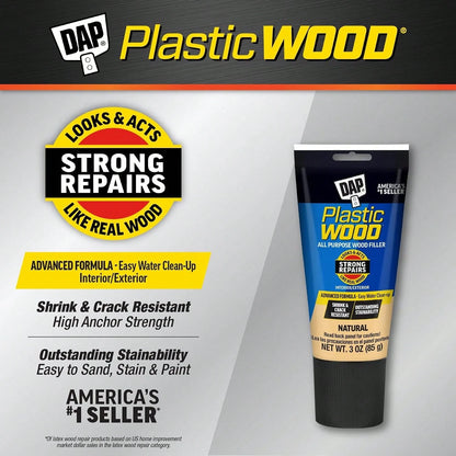 DAP Plastic Wood All Purpose Latex Wood Filler, Natural, 3 Oz (7079800580)