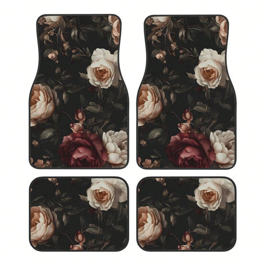 Dark Vintage Black White Red 4-Piece Set Of Car Floor Mats,Suitable For Carpets Of Various Vehicle Models,Auto Accessories For Truck Sedan