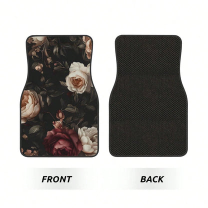 Dark Vintage Black White Red 4-Piece Set Of Car Floor Mats,Suitable For Carpets Of Various Vehicle Models,Auto Accessories For Truck Sedan