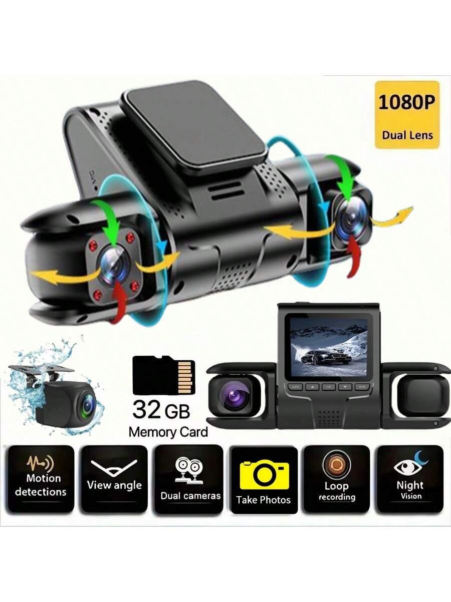 Dash Camera For Cars, 2025 Latest 1080P Dual-Lens Dash Cam – Built-In Front Camera, 32GB Card Included, 2-Inch IPS Screen, Infrared Night Vision, 170° Wide Angle, Loop Recording, G-Sensor, 24-Hour Par