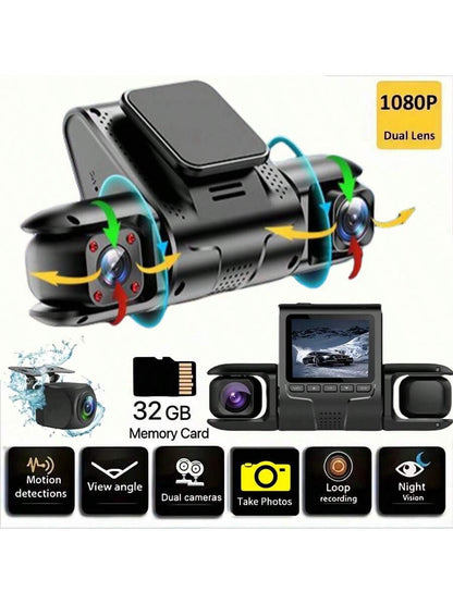 Dash Camera For Cars, 2025 Latest 1080P Dual-Lens Dash Cam – Built-In Front Camera, 32GB Card Included, 2-Inch IPS Screen, Infrared Night Vision, 170° Wide Angle, Loop Recording, G-Sensor, 24-Hour Par
