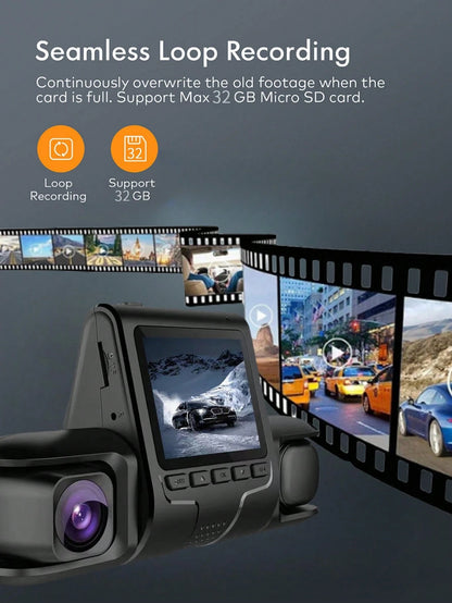 Dash Camera For Cars, 2025 Latest 1080P Dual-Lens Dash Cam – Built-In Front Camera, 32GB Card Included, 2-Inch IPS Screen, Infrared Night Vision, 170° Wide Angle, Loop Recording, G-Sensor, 24-Hour Par