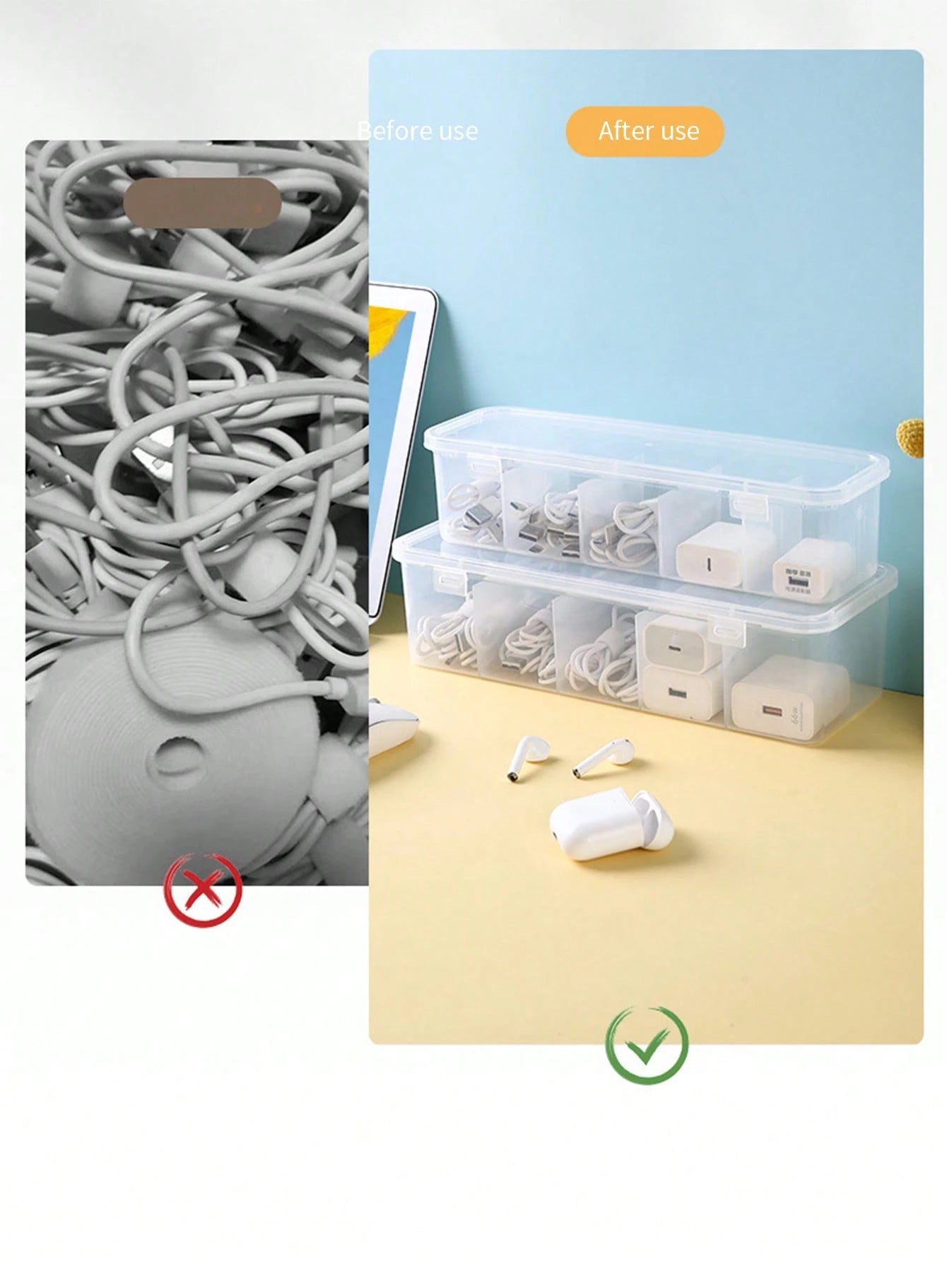 Data Cable Storage Box, Power Charging Cable Mobile Phone Charger Organizer, Desktop Cable Management Box, Keep Desktop And Drawers Clean And Tidy. Cable Organizer