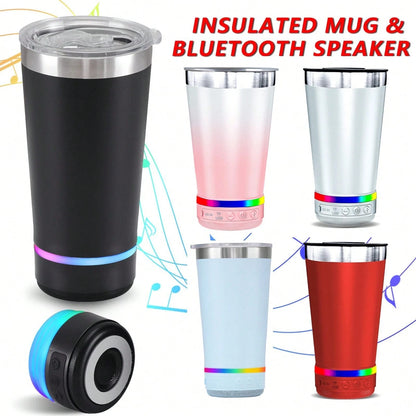 Dazone 16.5oz Insulated Stainless Steel Tumbler With Detachable Bluetooth Speaker, LED Light Up Travel Coffee Mug With FM Radio, USB/TF Card & TWS Pairing, Rechargeable Music Cup Gift For Adults, Teen