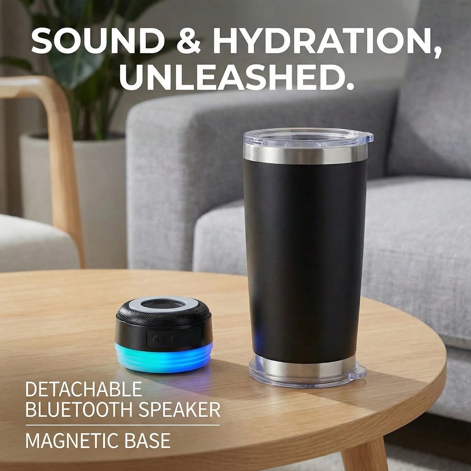 Dazone 16.5oz Insulated Stainless Steel Tumbler With Detachable Bluetooth Speaker, LED Light Up Travel Coffee Mug With FM Radio, USB/TF Card & TWS Pairing, Rechargeable Music Cup Gift For Adults, Teen