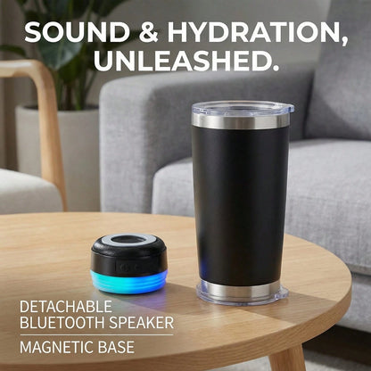 Dazone 16.5oz Insulated Stainless Steel Tumbler With Detachable Bluetooth Speaker, LED Light Up Travel Coffee Mug With FM Radio, USB/TF Card & TWS Pairing, Rechargeable Music Cup Gift For Adults, Teen