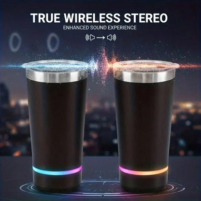 Dazone 16.5oz Insulated Stainless Steel Tumbler With Detachable Bluetooth Speaker, LED Light Up Travel Coffee Mug With FM Radio, USB/TF Card & TWS Pairing, Rechargeable Music Cup Gift For Adults, Teen