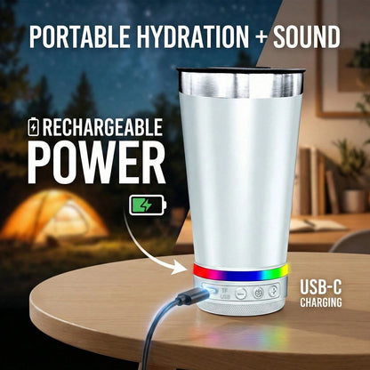 Dazone 16.5oz Insulated Stainless Steel Tumbler With Detachable Bluetooth Speaker, LED Light Up Travel Coffee Mug With FM Radio, USB/TF Card & TWS Pairing, Rechargeable Music Cup Gift For Adults, Teen