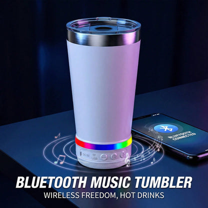 Dazone 16.5oz Insulated Stainless Steel Tumbler With Detachable Bluetooth Speaker, LED Light Up Travel Coffee Mug With FM Radio, USB/TF Card & TWS Pairing, Rechargeable Music Cup Gift For Adults, Teen