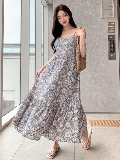 DAZY Full Length Sleeveless Cami Dress For Women Summer Boho Cruise Women Outfits Sundress Vacation Outfits Women Floral Maxi Dress