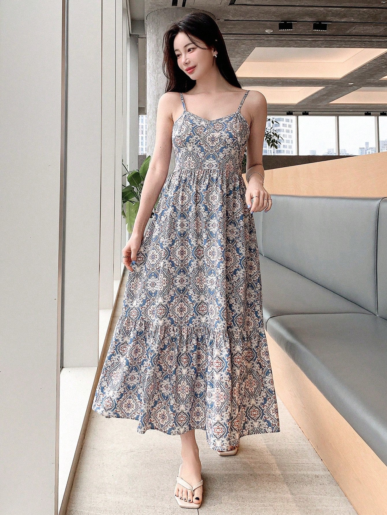 DAZY Full Length Sleeveless Cami Dress For Women Summer Boho Cruise Women Outfits Sundress Vacation Outfits Women Floral Maxi Dress