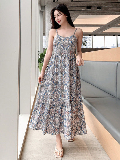 DAZY Full Length Sleeveless Cami Dress For Women Summer Boho Cruise Women Outfits Sundress Vacation Outfits Women Floral Maxi Dress