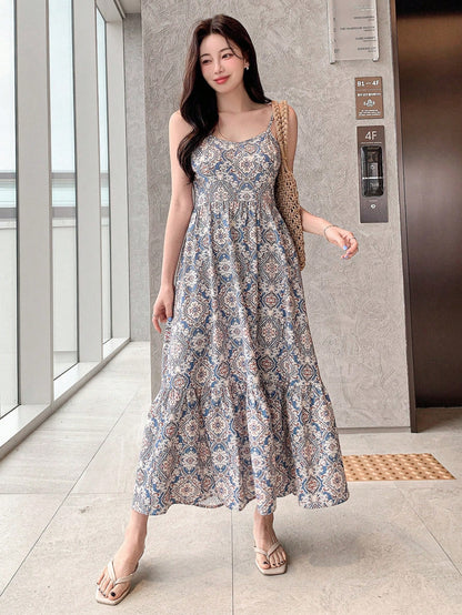 DAZY Full Length Sleeveless Cami Dress For Women Summer Boho Cruise Women Outfits Sundress Vacation Outfits Women Floral Maxi Dress