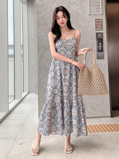 DAZY Full Length Sleeveless Cami Dress For Women Summer Boho Cruise Women Outfits Sundress Vacation Outfits Women Floral Maxi Dress