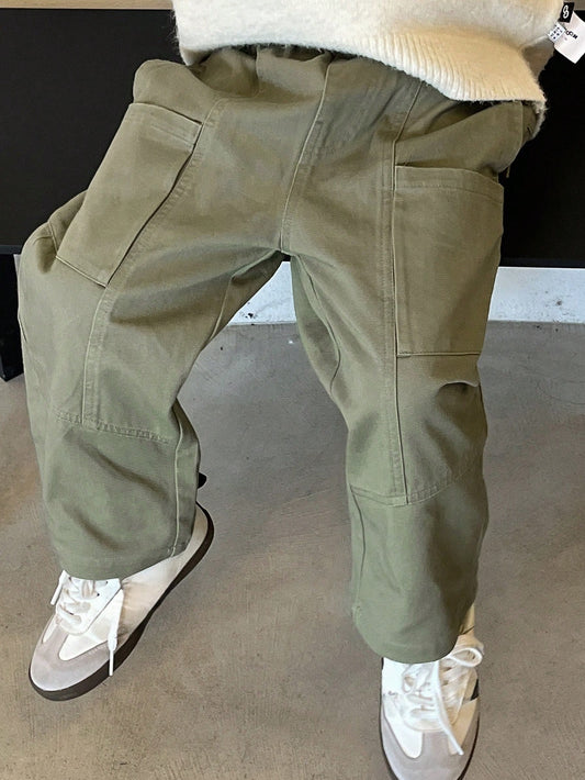 Dazy Kids Young Boy Solid Color Pocket Minimalist Casual Long Pants For Daily Wear