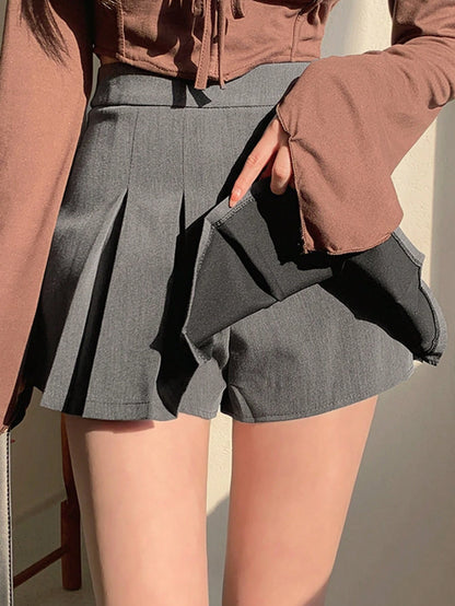 DAZY Women Leisure College Style Solid Color Pleated Skort