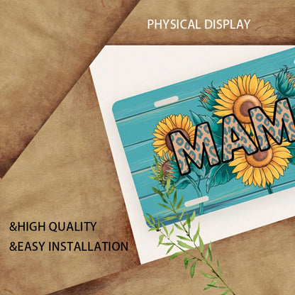 Decorative Front License Plate Cover And Frame, Featuring A Sunflower Design And The Word "Mom," Made Of Unise* Aluminum, Dimensions Are 12inch X 6inch, For Decorative Purposes Only