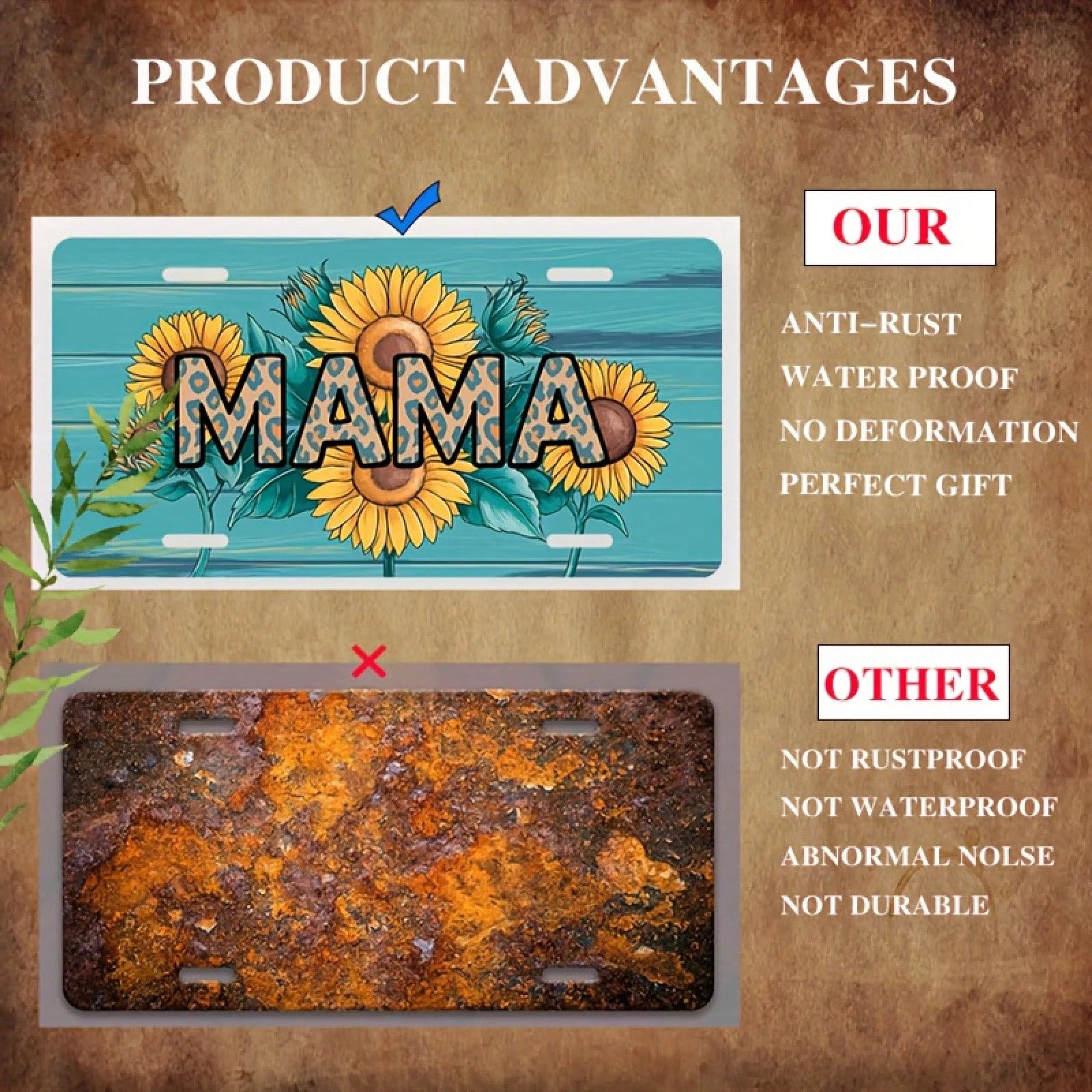 Decorative Front License Plate Cover And Frame, Featuring A Sunflower Design And The Word "Mom," Made Of Unise* Aluminum, Dimensions Are 12inch X 6inch, For Decorative Purposes Only