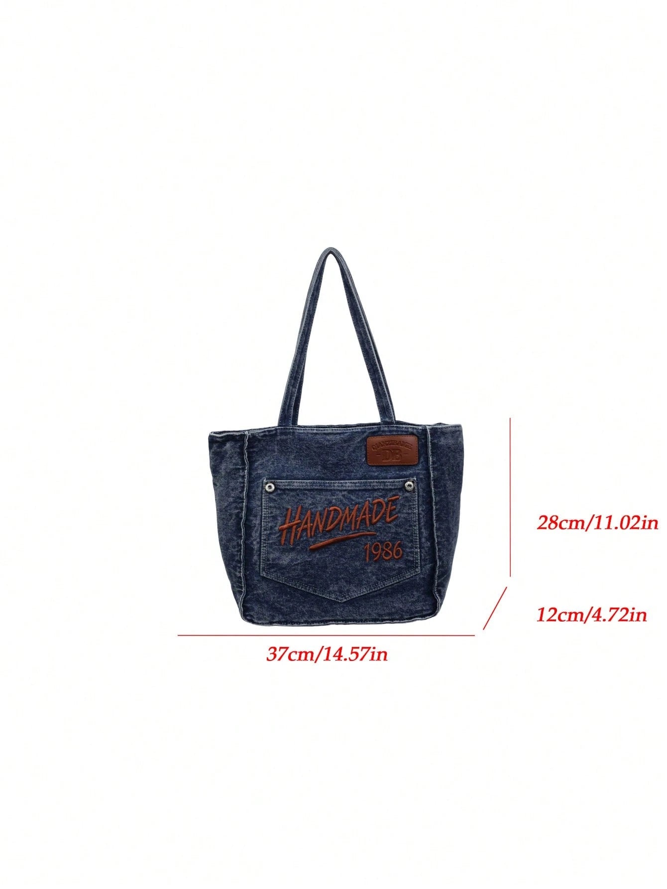 Deep Blue Front Pocket Letter Embroidery, Nameplate & Rivet Pocket Detail Decor, Extra Large Capacity Can Store Textbooks, Notebooks, Water Bottles, Laptops And Other Travel Items, Open Top Easy Acces