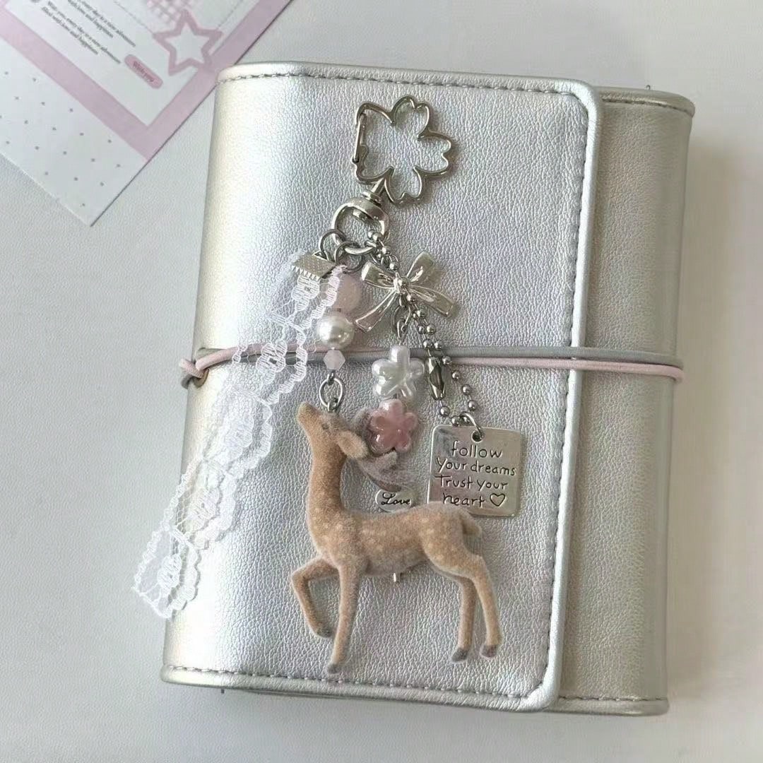 Deer Keychain Pendant, Lace Pearl Bow Bag Charm, Korean Sweet Clover Backpack Hanging Chain, Y2K Girly Style Gift