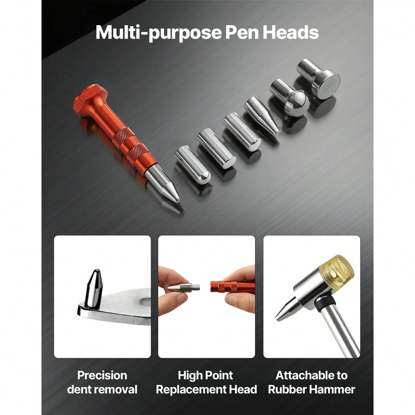Dent Puller Kit, Paintless Car Dent Removal Tool, Auto Fen.Der Damage Repair Puller Lifter With Curved Rod, Crowbar, Rubber Hammer, Airbag, Detachable & Repair Pens, Replacement Heads Tools Kit
