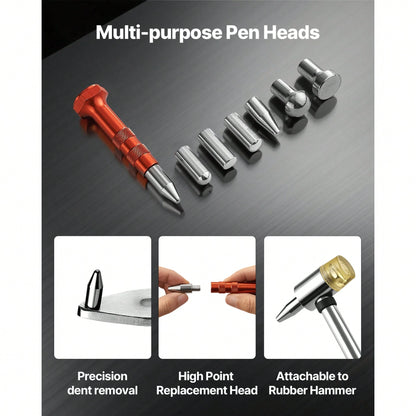 Dent Puller Kit, Paintless Car Dent Removal Tool, Auto Fen.Der Damage Repair Puller Lifter With Curved Rod, Crowbar, Rubber Hammer, Airbag, Detachable & Repair Pens, Replacement Heads Tools Kit