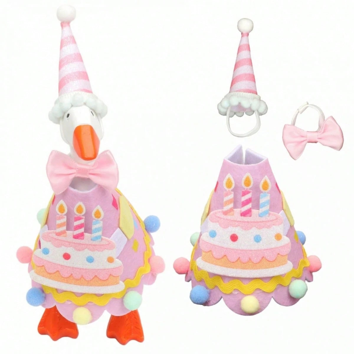 Desk Goose Birthday Outfit For 7-Inch Goose, Clothing Bow Collar Hat 3Pcs