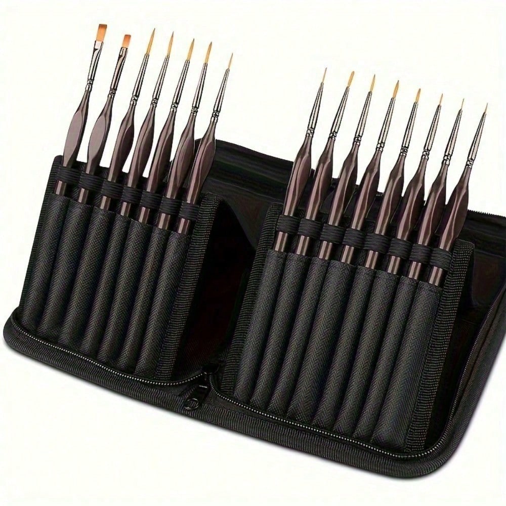 Detail Paint Brush Set, 15pcs Miniature Painting Brushes Kit, Professional Mini Fine Paint Brushes Set With Carrying Case, Suitable For Acrylic, Oil, Watercolor, Face, Nail, Scale Model Painting