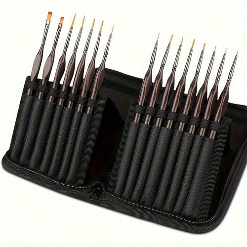 Detail Paint Brush Set, 15pcs Miniature Painting Brushes Kit, Professional Mini Fine Paint Brushes Set With Carrying Case, Suitable For Acrylic, Oil, Watercolor, Face, Nail, Scale Model Painting