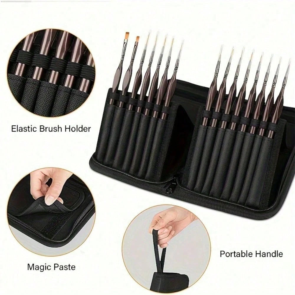 Detail Paint Brush Set, 15pcs Miniature Painting Brushes Kit, Professional Mini Fine Paint Brushes Set With Carrying Case, Suitable For Acrylic, Oil, Watercolor, Face, Nail, Scale Model Painting