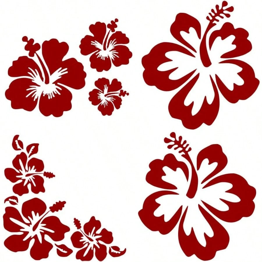 DHawaiian Hibiscus Flower Car Decal Sticker Waterproof PET Decal Car Bumper Sticker Automotive Exterior Decoration Sticker Decal For Car Truck SUV Door Wall Laptop Red Large 7001