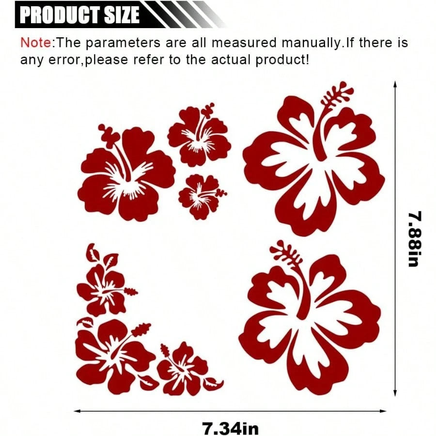 DHawaiian Hibiscus Flower Car Decal Sticker Waterproof PET Decal Car Bumper Sticker Automotive Exterior Decoration Sticker Decal For Car Truck SUV Door Wall Laptop Red Large 7001