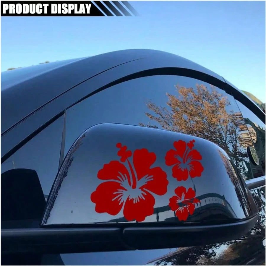 DHawaiian Hibiscus Flower Car Decal Sticker Waterproof PET Decal Car Bumper Sticker Automotive Exterior Decoration Sticker Decal For Car Truck SUV Door Wall Laptop Red Large 7001