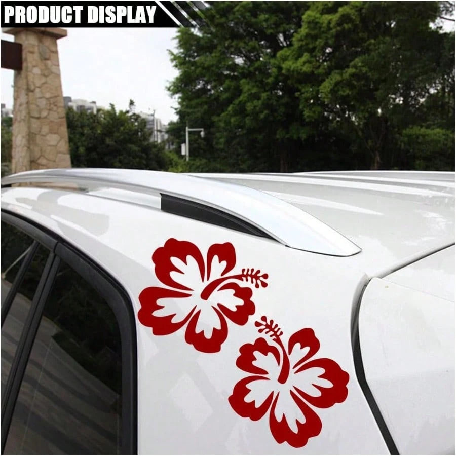 DHawaiian Hibiscus Flower Car Decal Sticker Waterproof PET Decal Car Bumper Sticker Automotive Exterior Decoration Sticker Decal For Car Truck SUV Door Wall Laptop Red Large 7001