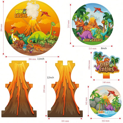 Dinosaur Theme 3-Tier Paper Cake Stand, Children's Birthday Party Cupcake Dessert Display Rack, Baby First Birthday Party Hundred Days Celebration Mother & Baby Party Tabletop Decoration