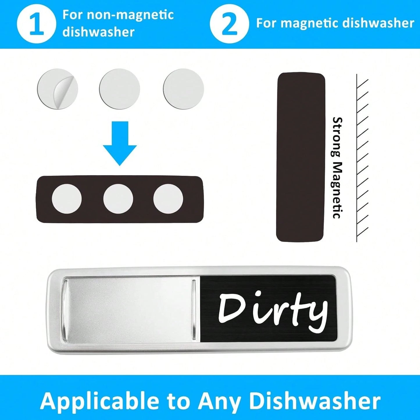 Dishwasher Magnet Clean Dirty Sign, Slide Strong Clean And Dirty Magnet Indicator For Dishwasher, Non-Scratch, Easy To Read, Self-Adhesive Stickers For Non-Magnetic Dishwasher, Refrigerator