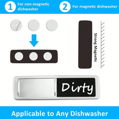 Dishwasher Magnet Clean Dirty Sign, Slide Strong Clean And Dirty Magnet Indicator For Dishwasher, Non-Scratch, Easy To Read, Self-Adhesive Stickers For Non-Magnetic Dishwasher, Refrigerator