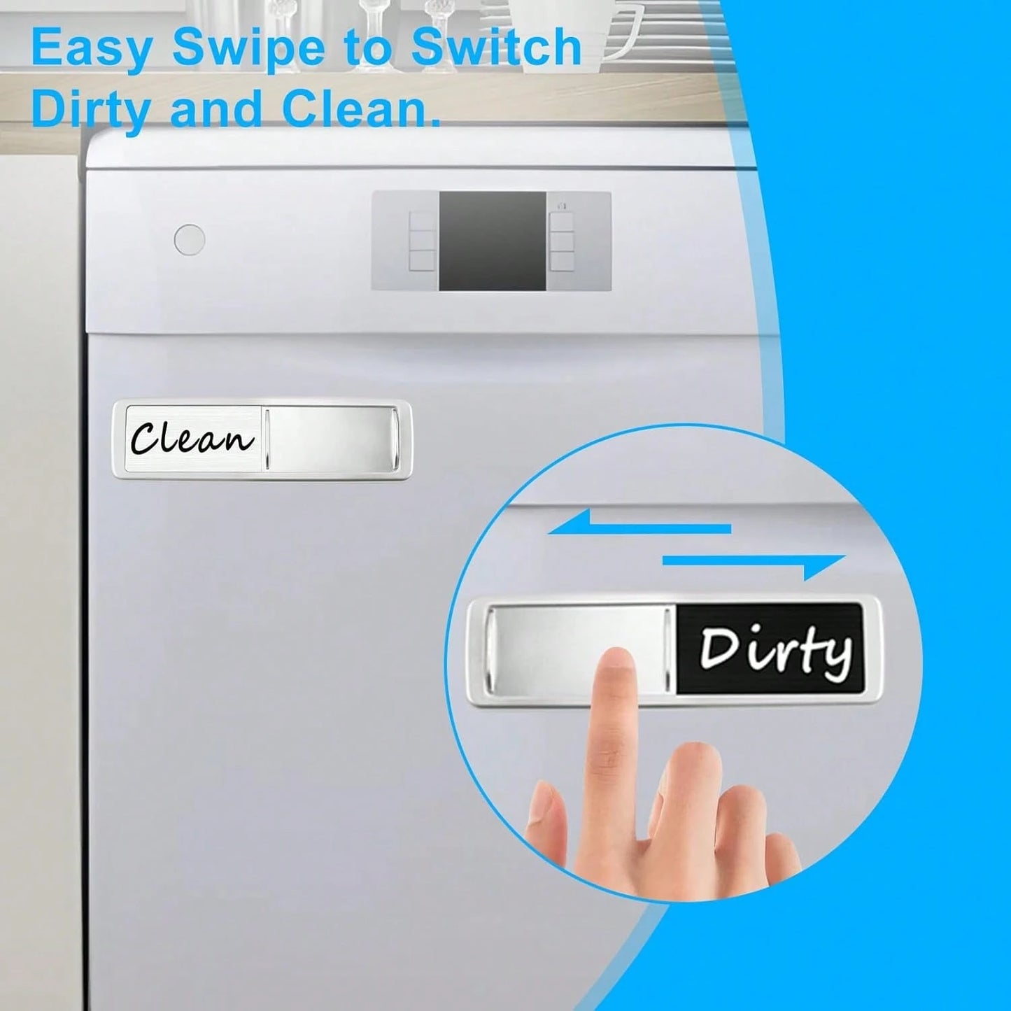 Dishwasher Magnet Clean Dirty Sign, Slide Strong Clean And Dirty Magnet Indicator For Dishwasher, Non-Scratch, Easy To Read, Self-Adhesive Stickers For Non-Magnetic Dishwasher, Refrigerator