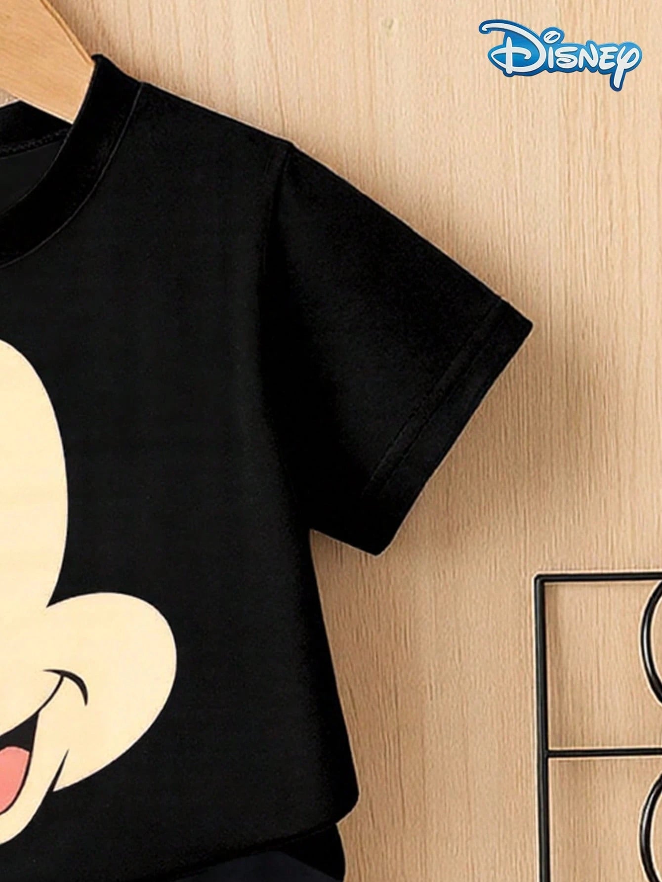 Disney 2pcs Summer Baby Boys Newborn Big Head Print Cute Short Sleeve T-Shirt And Shorts Set, Solid Color Cartoon Pattern, Stretchy, Suitable For Newborn Infants Daily Wear, Great Gift
