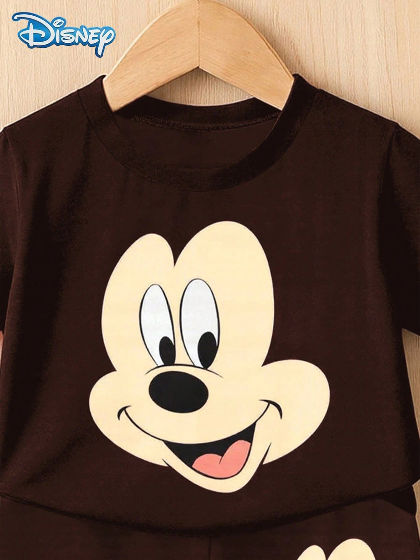 Disney 2pcs Summer Baby Boys Newborn Big Head Print Cute Short Sleeve T-Shirt And Shorts Set, Solid Color Cartoon Pattern, Stretchy, Suitable For Newborn Infants Daily Wear, Great Gift