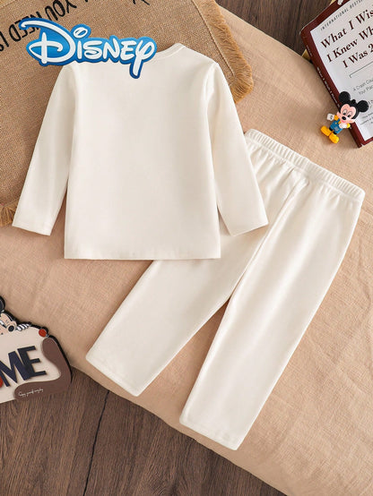 Disney Mickey Mouse 2Pcs Baby Boy Spring/Autumn Long Pants Set, Newborn Infant Cartoon Cute "Mickey Mouse" Print Long Sleeve T-Shirt And Matching Print Straight Leg Long Pants, Toddler Daily Versatile