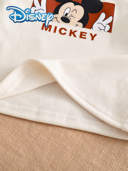 Disney Mickey Mouse 2Pcs Baby Boy Spring/Autumn Long Pants Set, Newborn Infant Cartoon Cute "Mickey Mouse" Print Long Sleeve T-Shirt And Matching Print Straight Leg Long Pants, Toddler Daily Versatile